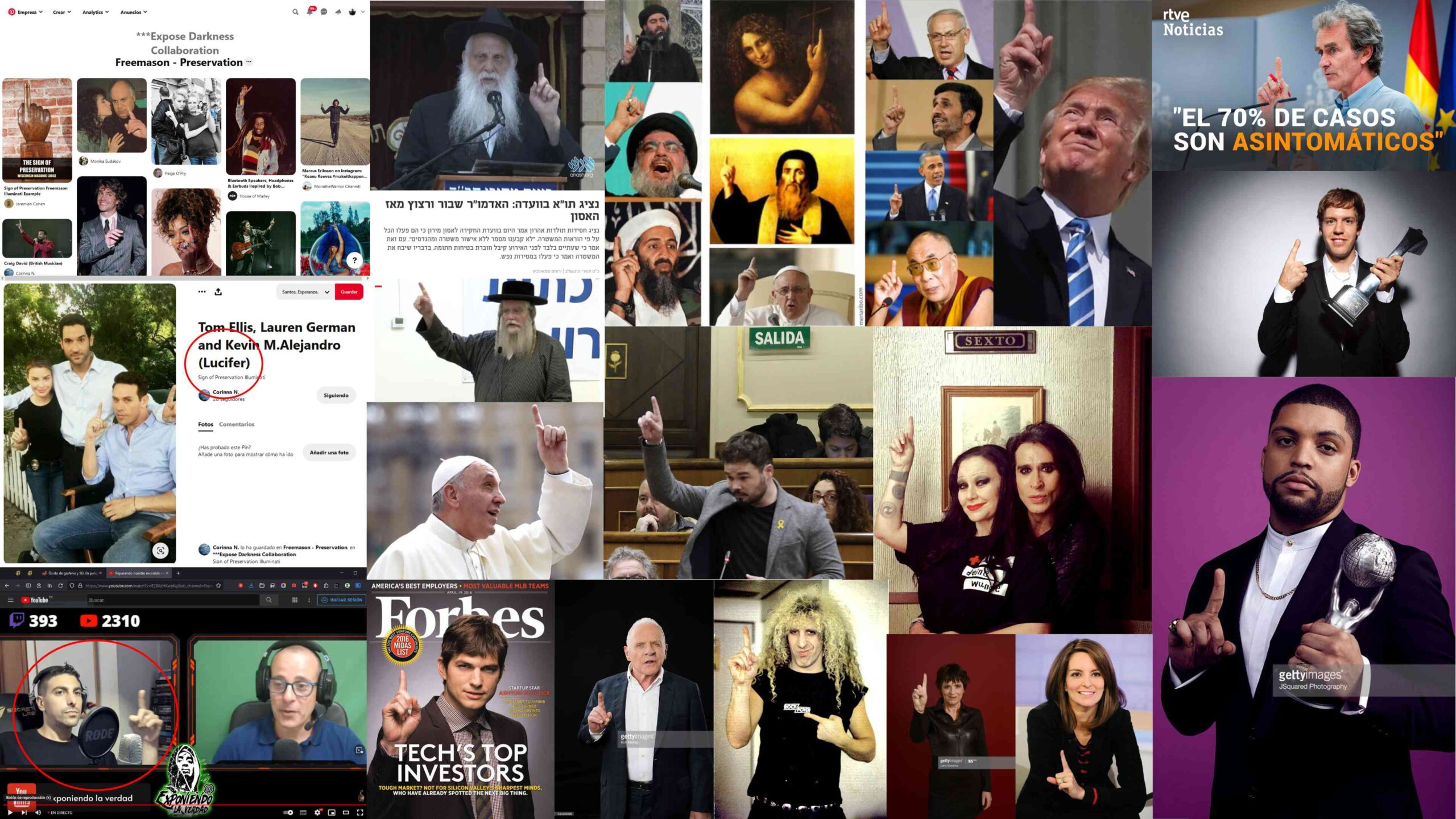 Señalando al cielo. Dedo. Signo de cortesía hacia el diablo.