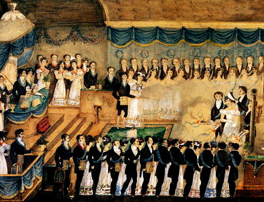 Ilustraciones sobre masonería. Logia.